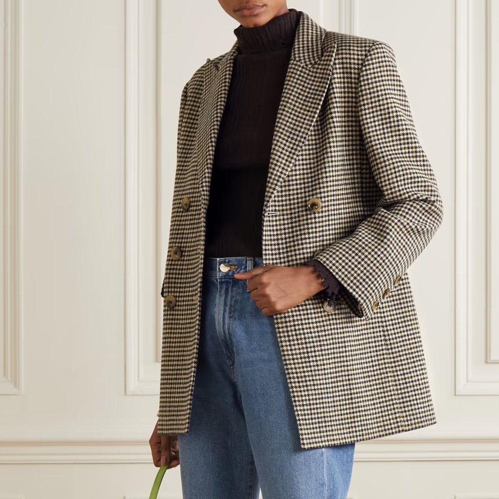 ALEXACHUNG Jerry Double-breasted Houndstooth Cotton-blend Blazer